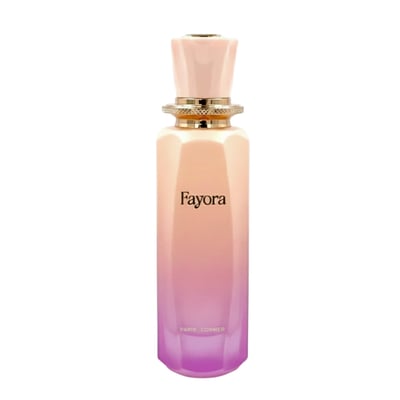 Paris Corner Fayora Paris Corner EDP 100ml Women — Tall, faceted perfume bottle with a gradient of pink to purple, gold accents, and a pale pink cap.