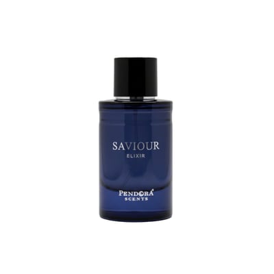 Paris Corner Saviour Elixir by Paris Corner EDP 100 ml — A dark blue glass perfume bottle with a black cap, featuring white text 'SAVIOUR ELIXIR' and 'PENDORA SCENTS' on the front.