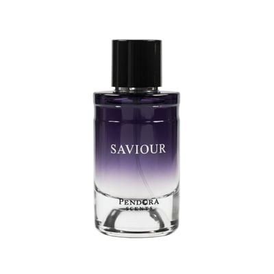 Paris Corner Saviour by Paris Corner Pendora 100ml Men — A clear glass perfume bottle with a gradient purple to clear liquid, a black cap, and the brand name 'PENDORA SCENTS' visible at the base.