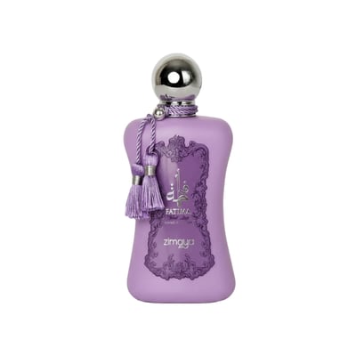 Zimaya Fatima Velvet Love by Zimaya 100ml Extrait Women — A purple perfume bottle with a silver cap and purple tassels, featuring a decorative purple label with Arabic script and the Zimaya logo.
