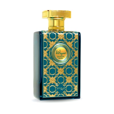 Zimaya Siada Regal by Zimaya 100 ml EDP — A rectangular dark teal perfume bottle with intricate gold geometric patterns and a circular gold emblem featuring Arabic script and 'SIADA REGAL' text, topped with a gold fluted cap.