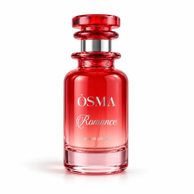 Osma Romance by Osma Perfumes 150ml EDP Women — A red glass perfume bottle with a silver band and a red ribbed cap, featuring 'OSMA' and 'Romance' in silver lettering.