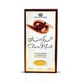 Al Rehab Choco Musk by Al Rehab 50ml EDP Unisex — A perfume box with a crown logo and chocolate flower illustration, featuring Arabic and English text. | Al Rehab Choco Musk by Al Rehab 50ml EDP Unisex — Kotak minyak wangi dengan logo mahkota dan ilustrasi bunga coklat, menampilkan teks Arab dan Inggeris.