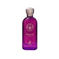 Maison Alhambra Delilah Viola — A purple glass perfume bottle with a silver textured cap, featuring a label with a crest, the text "DELILAH VIOLA", and a deer silhouette. | Maison Alhambra Delilah Viola — Botol kaca ungu dengan penutup bertekstur perak, menampilkan label dengan lambang, teks "DELILAH VIOLA", dan