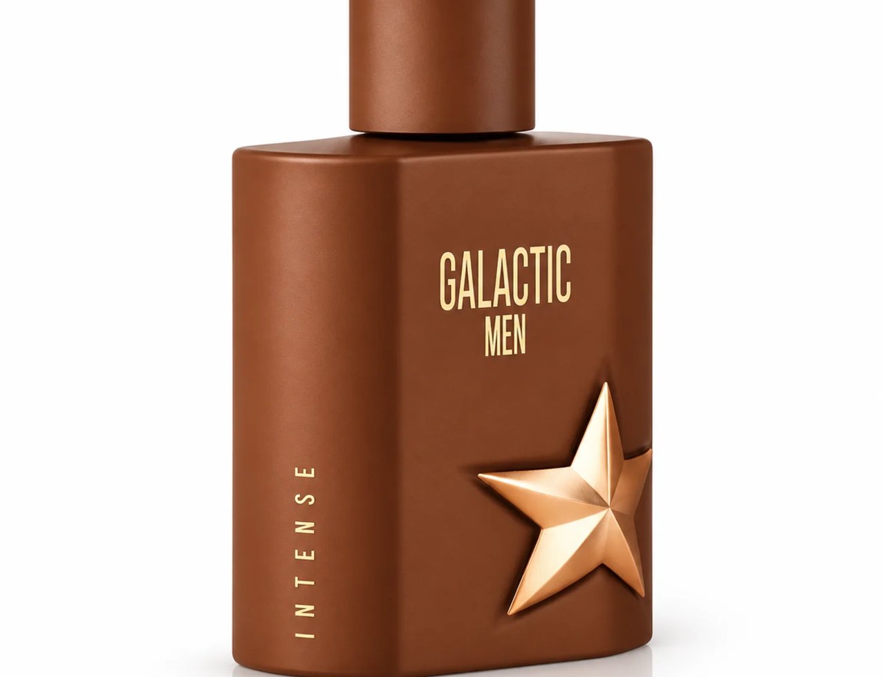 Maison Alhambra Galactic Men Intense by Maison Alhambra 100ml EDP — Brown hexagonal bottle with gold star emblem and gold text 'GALACTIC MEN INTENSE'