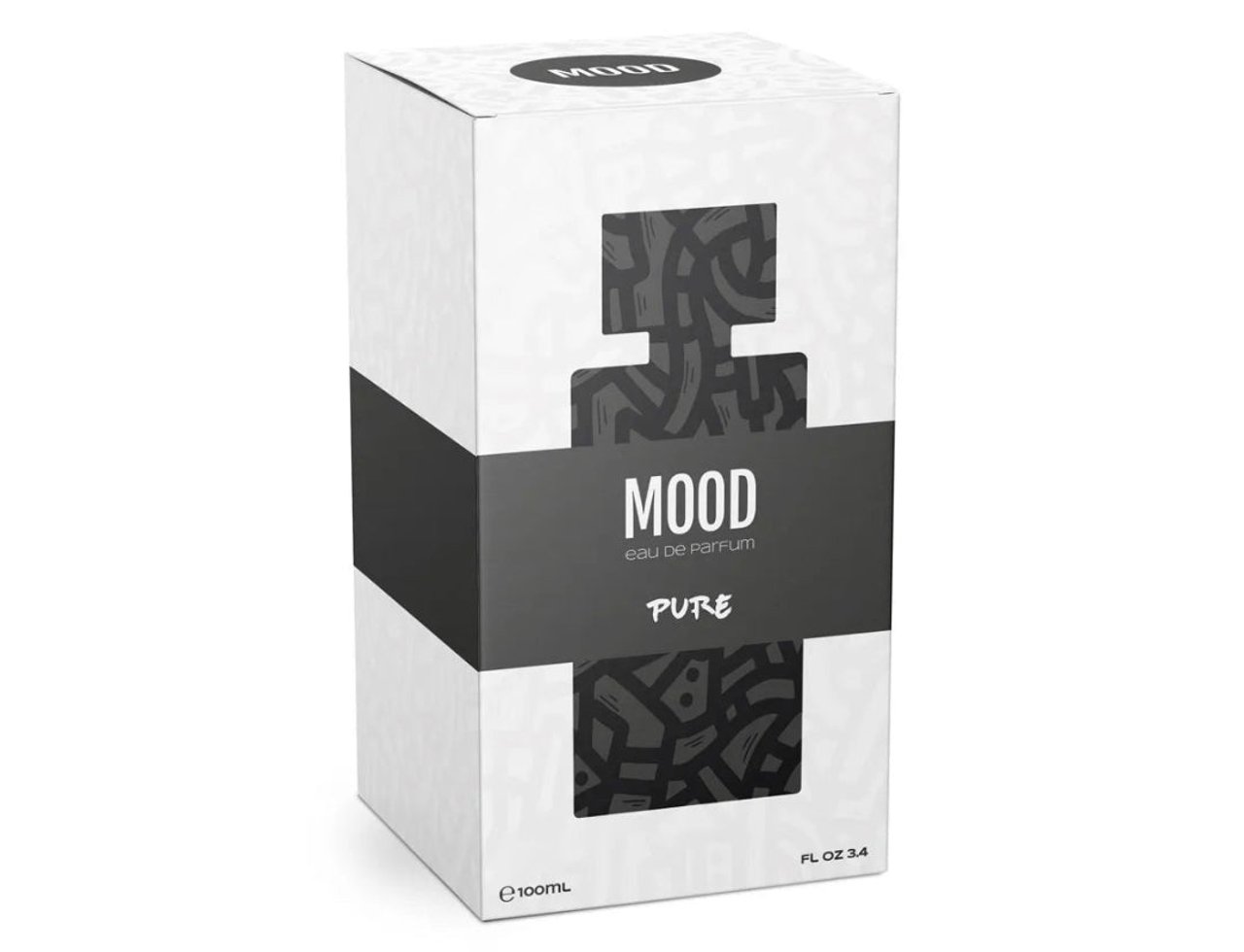 Mood Perfume Mood Pure For Him – 100 ml for Men, white box with black band and abstract pattern