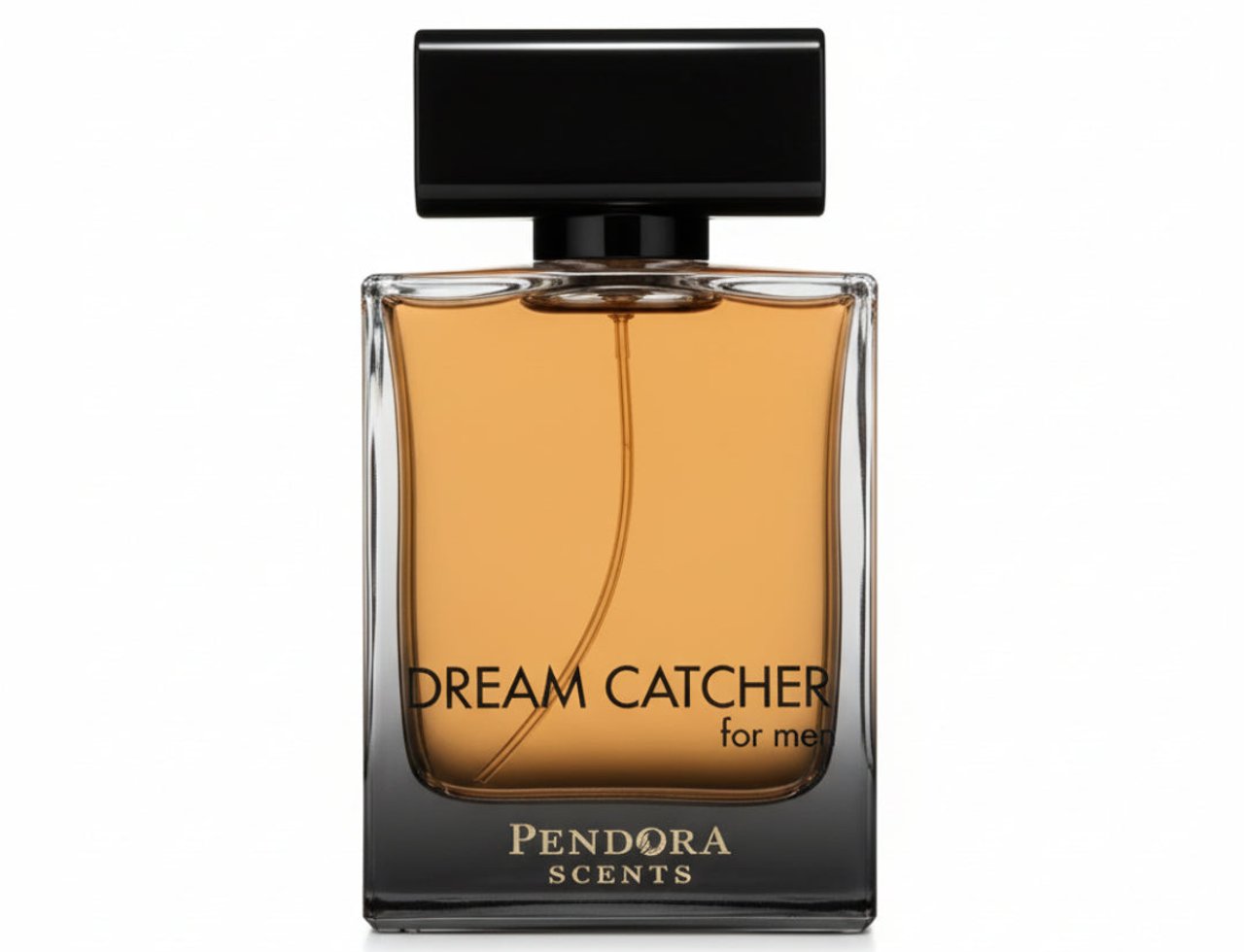 Paris Corner Dream Catcher by Paris Corner Pendora 100ml EDP — Square glass bottle with amber liquid, black cap, and 'DREAM CATCHER for men' text.