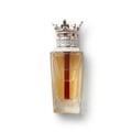 Lattafa Dynasty by Lattafa 100ml EDP Unisex — Clear glass perfume bottle with a red stripe, topped with a silver crown-shaped cap adorned with red gems, on a white background.