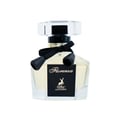 Maison Alhambra Florenza (Florence) 100ml — A clear glass perfume bottle with a black label featuring a deer silhouette and gold text, tied with a black ribbon and tassels. | Maison Alhambra Florenza (Florence) 100ml — Botol kaca jernih dengan label hitam menampilkan siluet rusa dan teks emas, diikat dengan reben
