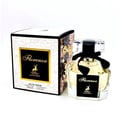 Maison Alhambra Florenza (Florence) 100ml — A clear glass perfume bottle with a black ribbon bow and a black label featuring a gold deer logo and the name "Florenza" sits next to its matching floral-patterned box on a white background. | Maison Alhambra Florenza (Florence) 100ml — Botol minyak wangi kaca jernih dengan