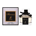 Maison Alhambra Florenza (Florence) 100ml by Maison Alhambra — A perfume box with a floral pattern and a perfume bottle with a black ribbon bow and gold deer logo. | Maison Alhambra Florenza (Florence) 100ml by Maison Alhambra — Kotak minyak wangi dengan corak bunga dan botol minyak wangi dengan reben hitam dan logo