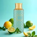 Imperial by Maison Asrar 100ml EDP Unisex — Botol biru turquoise corak emas dan penutup emas, dikelilingi limau, lemon, dan daun pudina di atas latar biru muda.