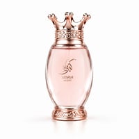 Zimaya Kibria Glory by Zimaya 100ml Women — Rose gold crown cap with crystals, clear glass bottle with pink liquid, Arabic calligraphy and text 'KIBRIA GLORY' in gold