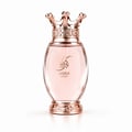 Zimaya Kibria Glory by Zimaya 100ml Wanita — Penutup mahkota emas ros bertatah kristal, botol kaca jernih berisi cecair merah jambu, kaligrafi Arab dan teks 'KIBRIA GLORY' keemasan