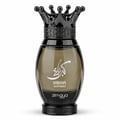Zimaya Kibria Supremo by Zimaya 100ml Man — Botol minyak wangi kaca gelap dengan penutup hitam berbentuk mahkota, tertulis kaligrafi Arab dan teks 'KIBRIA SUPREMO' serta 'zimaya'.