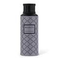 Majesty by Maison Asrar 100ml EDP Unisex — Botol kelabu corak geometri berulang, penutup hitam bertekstur, label hitam 'MAJESTY' dan 'ROYAL COLLECTION'.