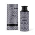 Majesty by Maison Asrar 100ml EDP Unisex — Kotak silinder bercorak dan botol sepadan, kedua-duanya dengan reka bentuk geometri kelabu dan hitam, latar belakang putih