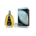 Ard Al Zaafaran Najdia 50ml EDP — Perfume bottle with golden liquid, silver spray nozzle, and a white cap next to its matching box featuring a large leaf.