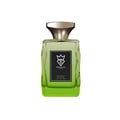Bujairami Oasis by Bujairami 100ml EDP Unisex — Green faceted glass perfume bottle with a gold cap and a black label featuring a crown and the letter B.