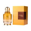 Khadlaj Ombre Notes by Khadlaj 100ml EDP Unisex — Amber glass perfume bottle with gold ribbed cap next to a golden textured box with a dark brown label.