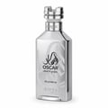 Zimaya Oscar Platinum — Botol perak metalik dengan penutup ala istana, menampilkan kaligrafi Arab dan teks 'OSCAR extrait de parfum PLATINUM'.