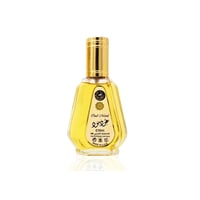 Ard Al Zaafaran Oud Mood by Ard Al Zaafaran 50ml EDP Unisex — Clear glass perfume bottle with gold cap, golden liquid, and ornate label with Arabic script.