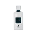 Maison Alhambra Panther Pour Homme — Clear glass perfume bottle with a black label featuring white text "PANTHER pour homme" and a deer silhouette logo below, on a white background. | Maison Alhambra Panther Pour Homme — Botol minyak wangi kaca jernih dengan label hitam bertulis "PANTHER pour homme" dan logo siluet