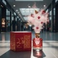 Al Wataniah Duha By Al Wataniah 100ml Her Arab Luxury — Perfume bottle with orange smoke and flowers, broken glass on