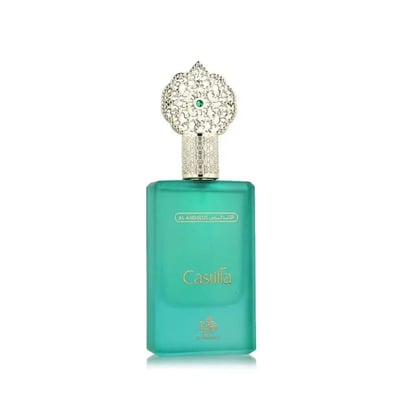 Al Wataniah Castilla by Al Wataniah Perfume Women 75ml EDP — Teal glass bottle with ornate silver and green jeweled cap