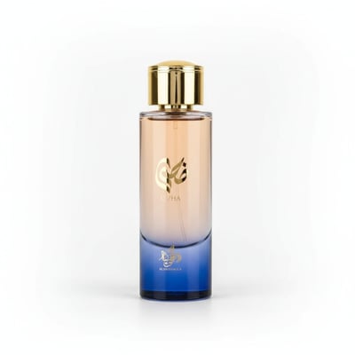 Al Wataniah Duha By Al Wataniah 100ml Her Arab Luxury — Tall glass bottle with gold cap, gradient amber to blue liquid, gold