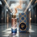 Afnan Rare Reef — Blue textured box with a circular cutout revealing a marbled blue and gold pattern.