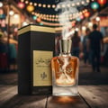 Al Wataniah Castilla — Green box with gold geometric pattern next to a teal perfume bottle with a jeweled silver cap and