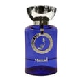 Afnan Turathi Electric — A clear blue glass perfume bottle with a black cap, showing Arabic and English text.