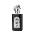 Al Wataniah Ain Emarat Eternal Extrait Perfume — Teal glass bottle with gold Arabic script and dark blue cap, on white