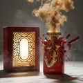 Al Wataniah Hayat by Al Wataniah 100ml EDP Unisex — Hand removing black cap from amber glass perfume bottle with gold ornate