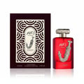 Al Wataniah Hayat by Al Wataniah 100ml EDP Unisex — Red textured bottle with black faceted cap next to a matching red box