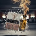 Ard Al Zaafaran I Am The King — Perfume bottle and box on wet street at night with rain and city lights