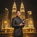 Al Wataniah Rose Mystery Intense — A purple perfume box and bottle with ornate gold geometric patterns, set against a dark