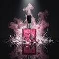 Al Wataniah Kayaan Gold — Gold perfume bottle and black box against a blurred city skyline at dusk with pink swirls.