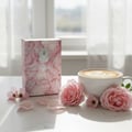 Ard Al Zaafaran Ajmal Ehsas Bloom — Pink perfume bottle surrounded by shattered glass and pink smoke, with a decorative