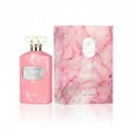 Ard Al Zaafaran Ajmal Ehsas Bloom — Pink glass perfume bottle with ornate silver charm and floral patterned box