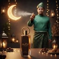 Ard Al Zaafaran Arabian Night — Shattered glass perfume bottle with cinnamon sticks and amber beads on marble floor.