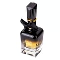 Al Wataniah Oud Mystery Intense — Black rectangular bottle with ornate gold label and gold cap, angled view