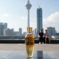 Ard Al Zaafaran Midnight Oud — Man reacts with shock as a dark blue perfume bottle explodes with golden smoke and wood