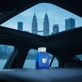 Ard Al Zaafaran Oud 24 Hours — Black and gold perfume box, bottle, and spray can on a wooden table with a blurred cafe