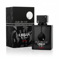 Armaf Club De Nuit Urban Elixir — Black perfume bottle and matching box with abstract grey pattern and white circle detail