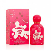 Grandeur Cherry Luxe by Grandeur Tubbees For Her 50ml — Pink box and red perfume bottle with white splash design and cherries, against a white background.