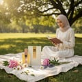 Armaf Yum Yum — Woman in hijab holding ice cream cone near milkshakes and fruit