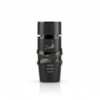 Lattafa Asad Elixir — Black box with embossed lion emblem and Arabic script.