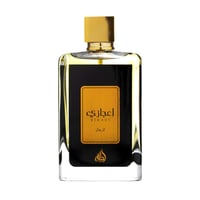 Lattafa Ejaazi — Clear glass perfume bottle with gold cap and black label featuring gold Arabic text and "E J A A Z I" in
